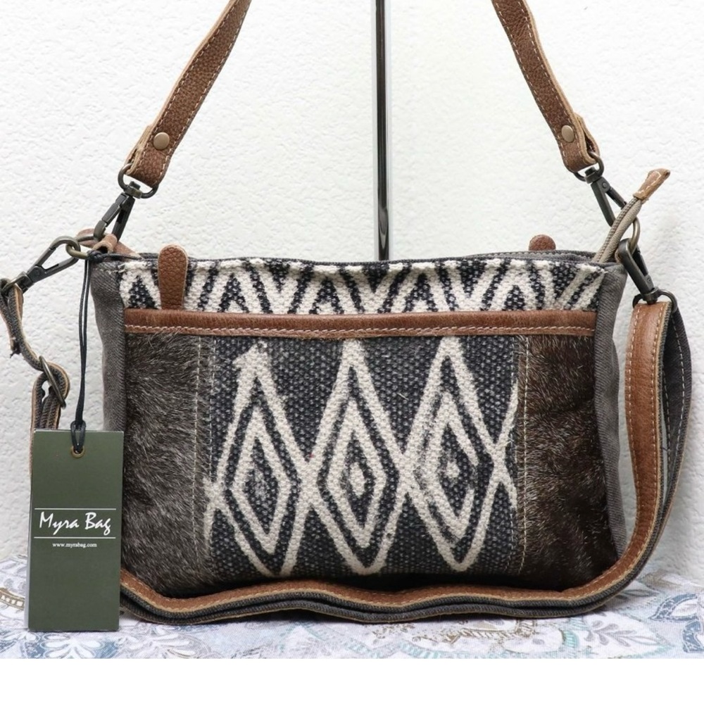 Myra Bag Brown & Black Woven Leather-Trim Shoulder Bag And Matching Wallet